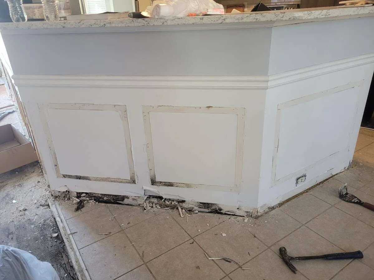 Water damage and mold on kitchen during Storm Damage Restoration in Fishers